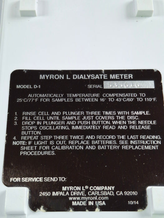Myron L Company D-1 Dialysate Meter