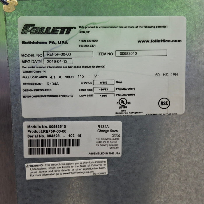 Follett Corp REF5P Undercounter Medical Refrigerator