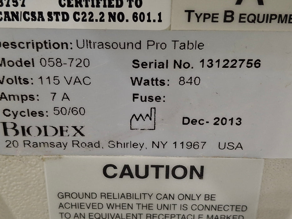Biodex 058-720 Ultrasound Pro Table