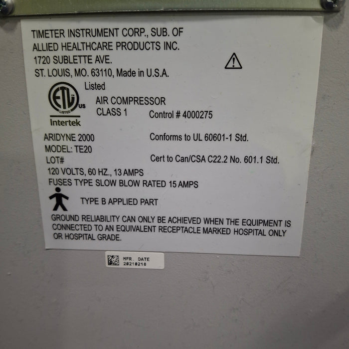 Timeter Instrument Corporation Aridyne 2000 Air Compressor System