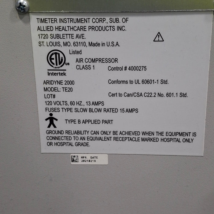 Timeter Instrument Corporation Aridyne 2000 Air Compressor System
