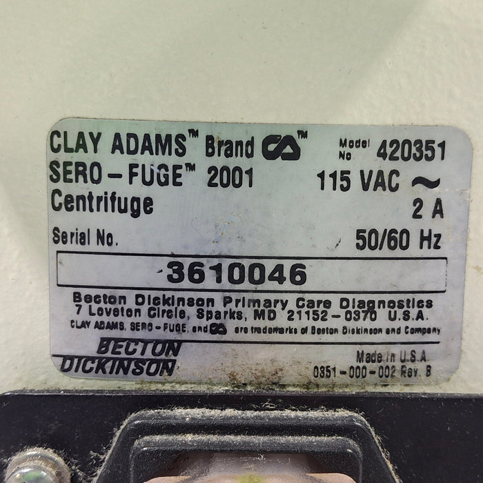 Clay Adams Sero-Fuge 2001 Centrifuge