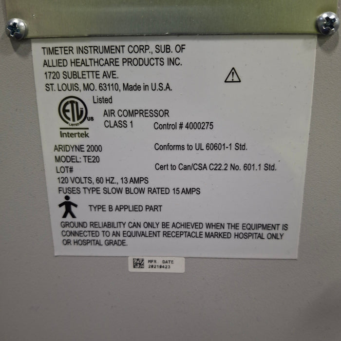Timeter Instrument Corporation Aridyne 2000 Air Compressor System
