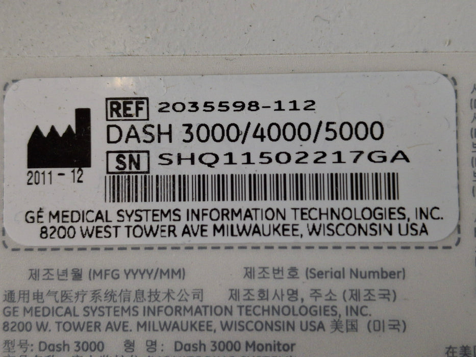 GE Healthcare Dash 3000 - GE/Nellcor SpO2 Patient Monitor