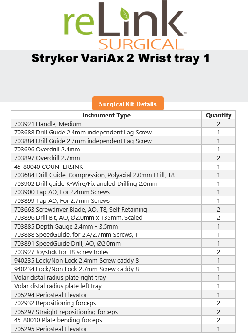 Stryker VariAx 2 Wrist Tray