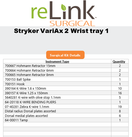 Stryker VariAx 2 Wrist Tray