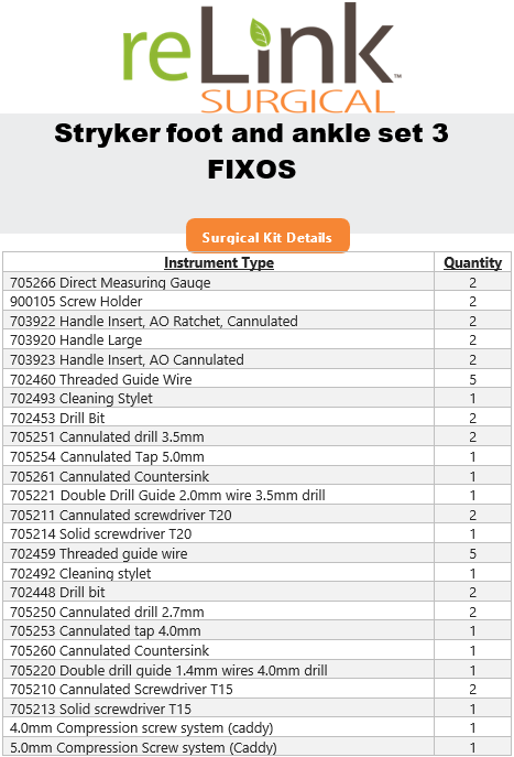 Stryker Foot & Ankle FIXOS Compression Screw System