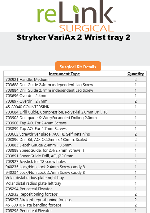 Stryker VariAx 2 Wrist Tray