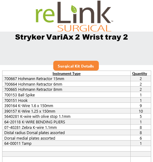 Stryker VariAx 2 Wrist Tray