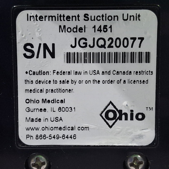 Ohio Medical Corporation 1451 Vacuum Regulator