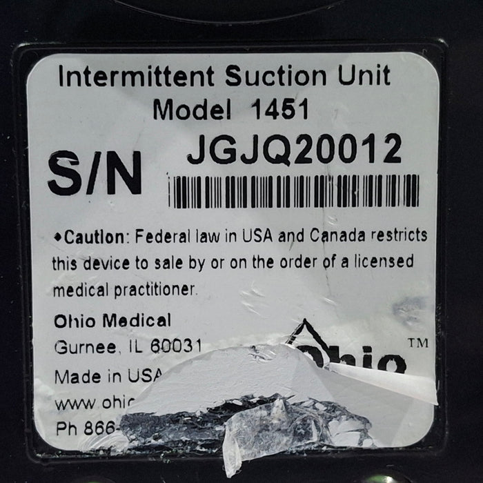 Ohio Medical Corporation 1451 Vacuum Regulator