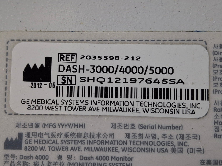 GE Healthcare Dash 4000 - GE/Nellcor SpO2 Patient Monitor
