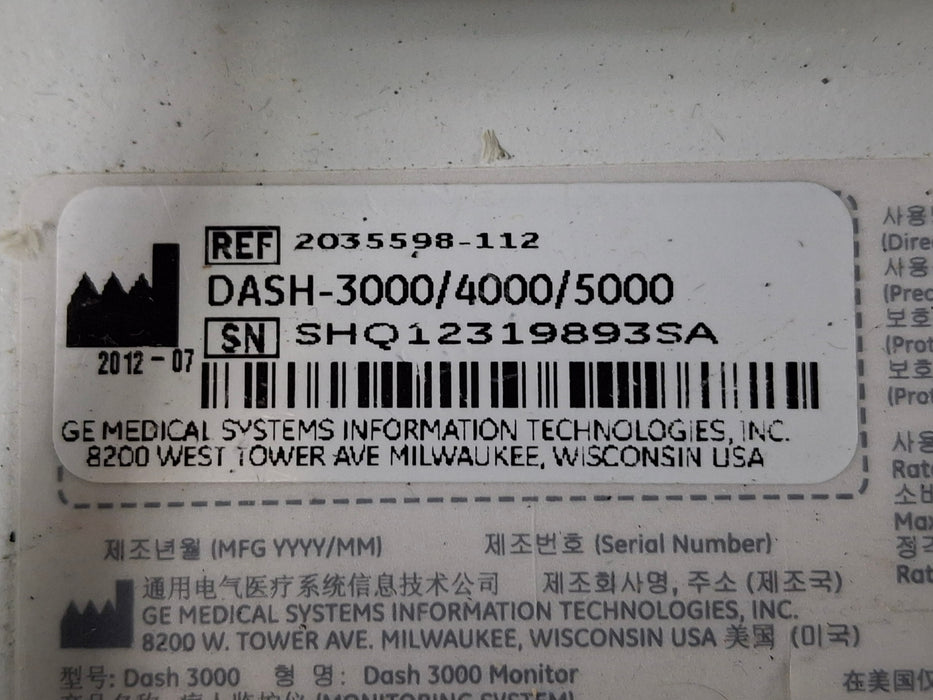 GE Healthcare Dash 3000 - GE/Nellcor SpO2 Patient Monitor