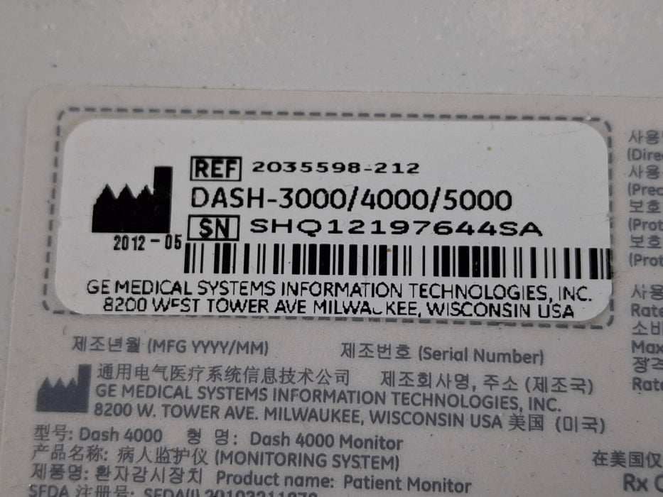 GE Healthcare Dash 4000 - GE/Nellcor SpO2 Patient Monitor