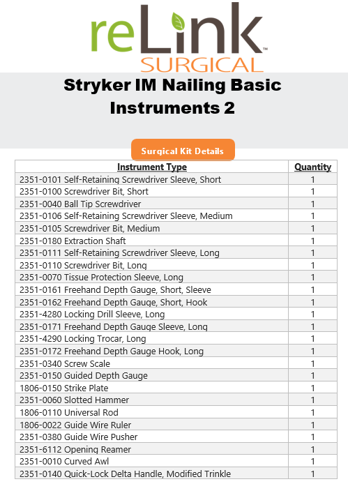 Stryker IM Nailing Basic Instruments