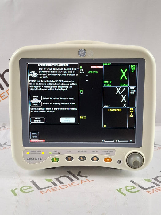 GE Healthcare Dash 4000 - GE/Nellcor SpO2 Patient Monitor