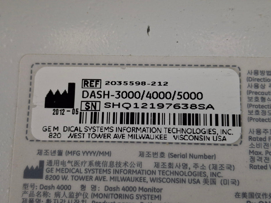 GE Healthcare Dash 4000 - GE/Nellcor SpO2 Patient Monitor