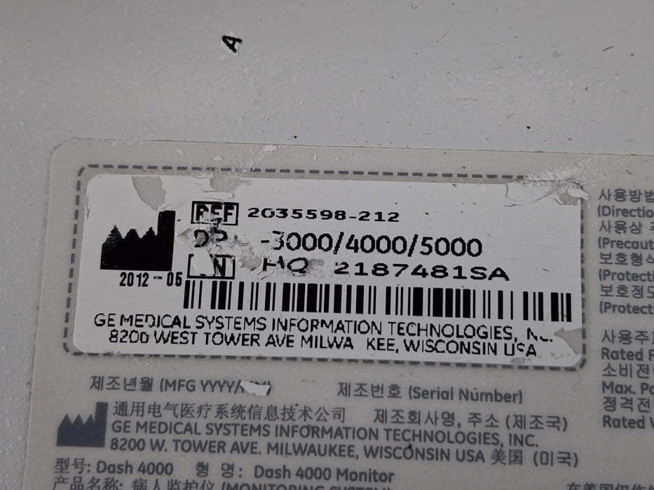 GE Healthcare Dash 4000 - GE/Nellcor SpO2 Patient Monitor