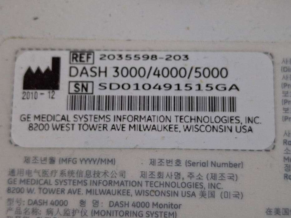 GE Healthcare Dash 4000 - GE/Nellcor SpO2 Patient Monitor