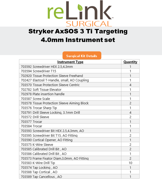 Stryker AxSOS 3 Ti Targeting 4.0mm Instruments