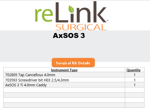Stryker AxSOS 3 4.0 ORIF Instrument Insert & Screws