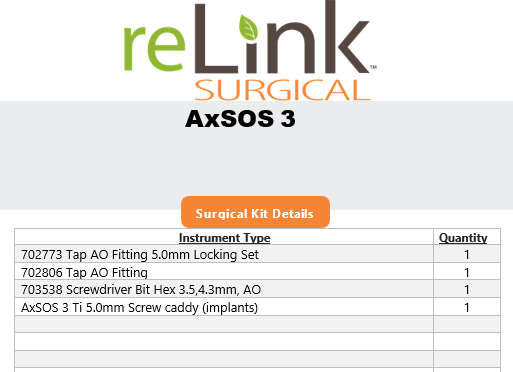 Stryker AxSOS 3 5.0 ORIF Instrument Insert & Screws