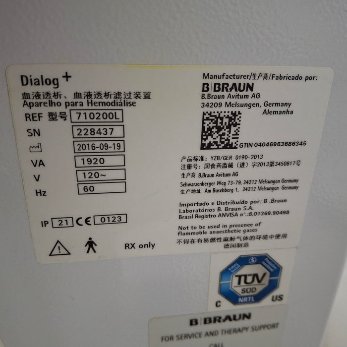 B. Braun Dialog Plus Hemodialysis Machine