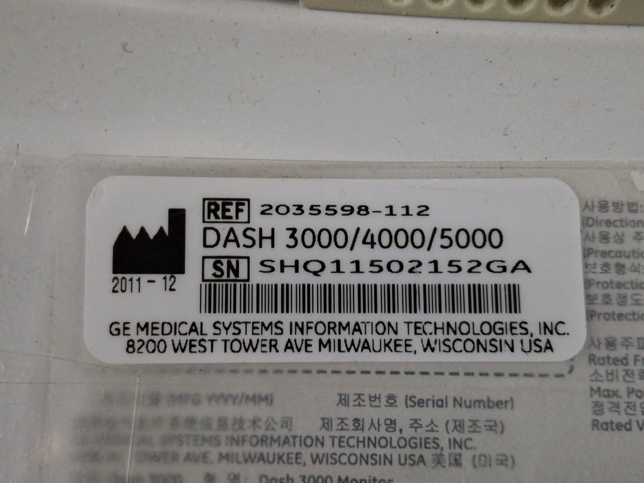 GE Healthcare Dash 3000 - GE/Nellcor SpO2 Patient Monitor