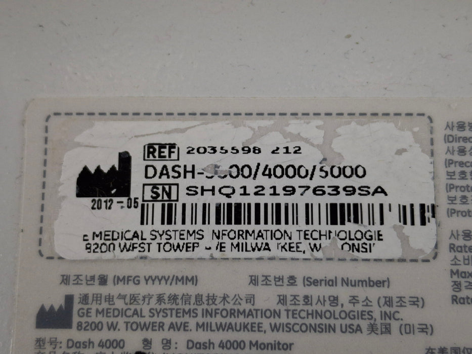 GE Healthcare Dash 4000 - GE/Nellcor SpO2 Patient Monitor