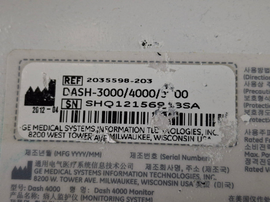 GE Healthcare Dash 4000 - GE/Nellcor SpO2 Patient Monitor