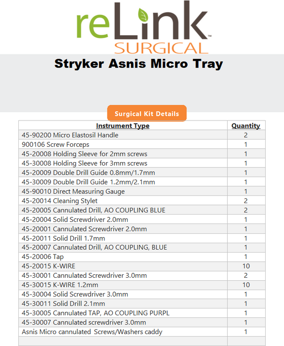 Stryker 29-32401 Foot Solutions Asnis Micro Tray