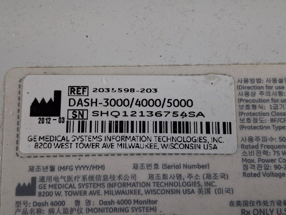 GE Healthcare Dash 4000 - GE/Nellcor SpO2 Patient Monitor