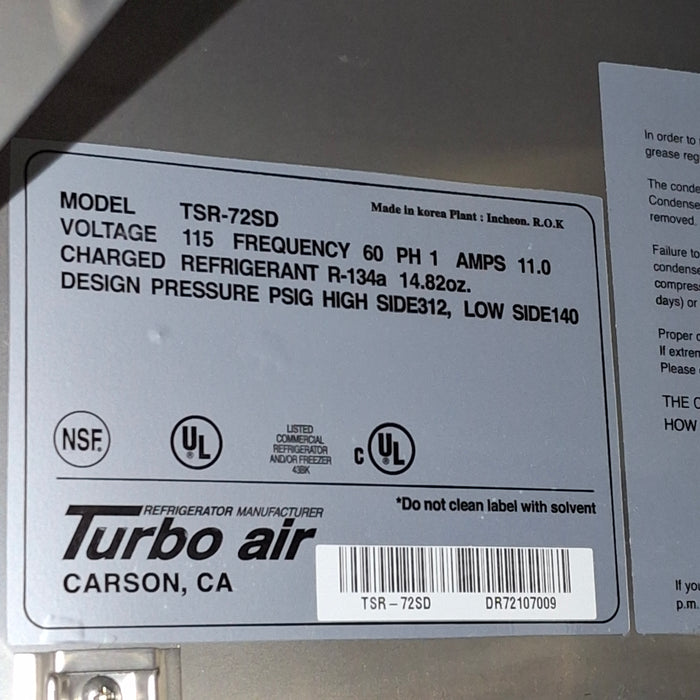 Turbo Air, Inc. TSR-72SD 3-Section Refrigerator