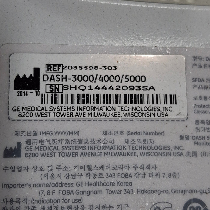 GE Healthcare Dash 5000 - GE/Nellcor SpO2 Patient Monitor