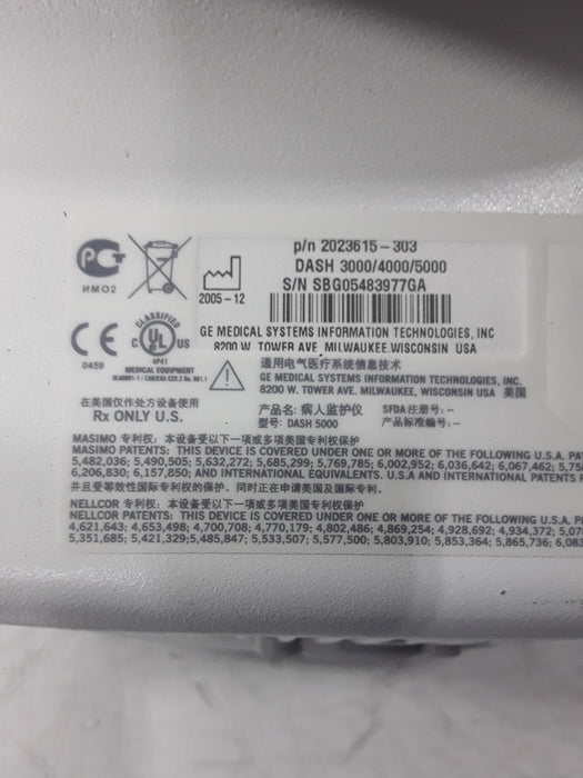 GE Healthcare Dash 5000 - GE/Nellcor SpO2 Patient Monitor