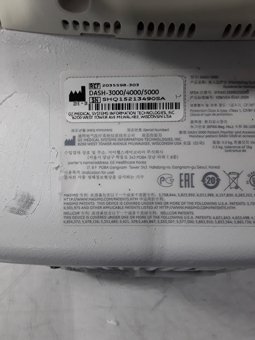 GE Healthcare Dash 5000 - GE/Nellcor SpO2 Patient Monitor