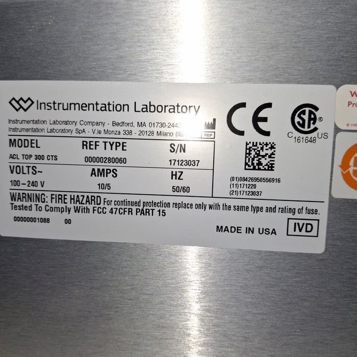 Instrumentation Laboratory Company ACL TOP 300 Hemostasis Testing System