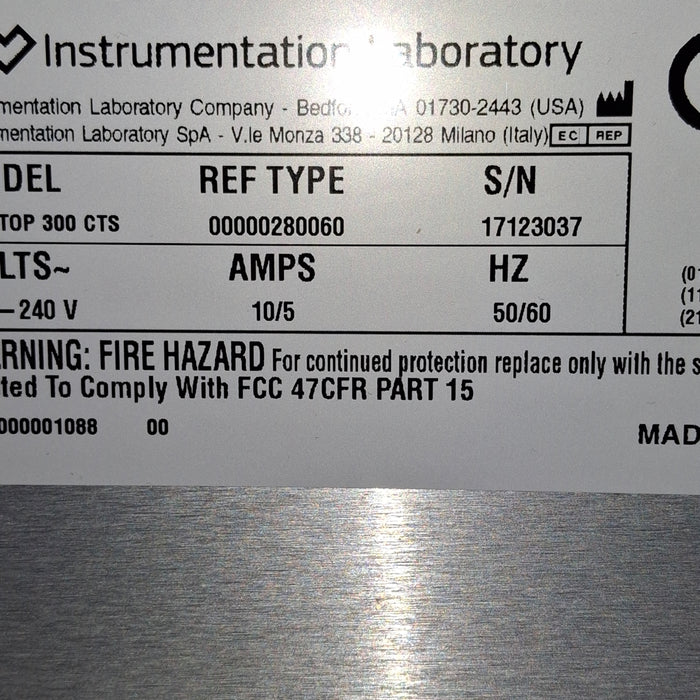 Instrumentation Laboratory Company ACL TOP 300 Hemostasis Testing System