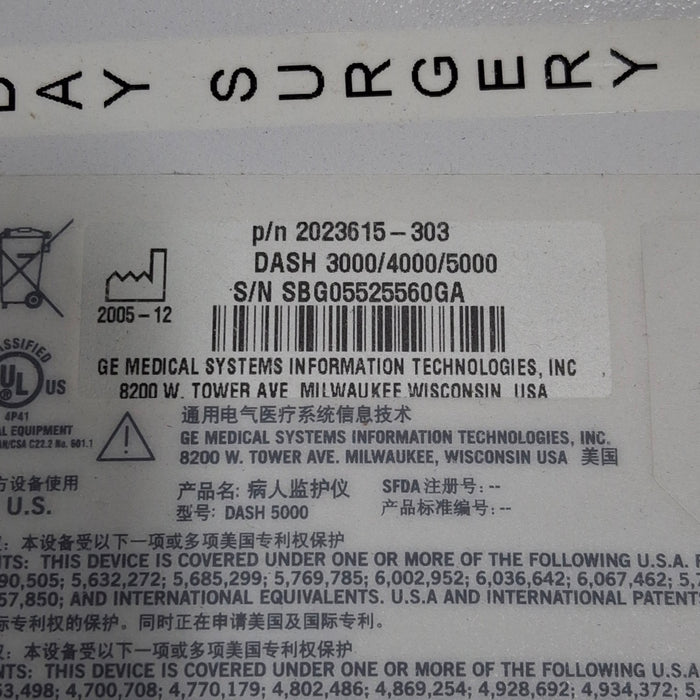 GE Healthcare Dash 5000 - GE/Nellcor SpO2 Patient Monitor