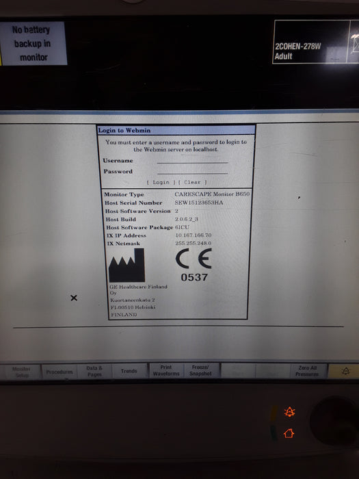 GE Healthcare Carescape B650 Patient Monitor