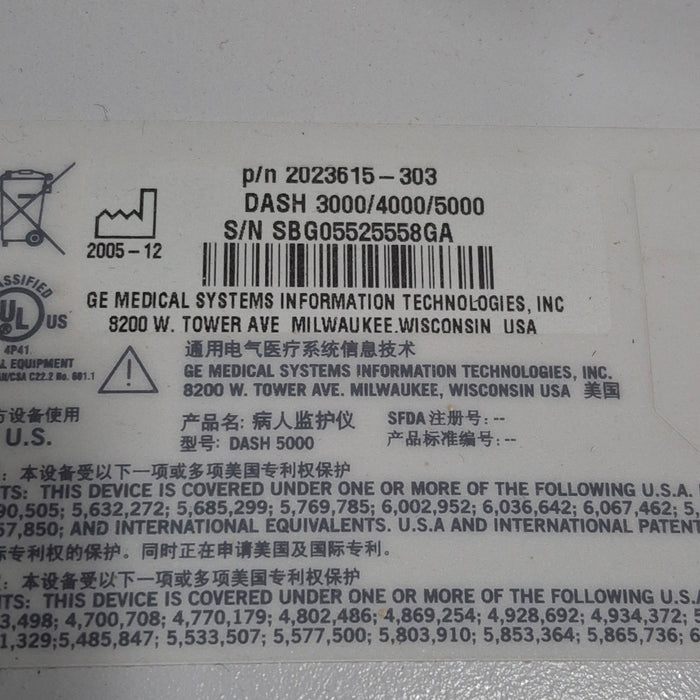 GE Healthcare Dash 5000 - GE/Nellcor SpO2 Patient Monitor