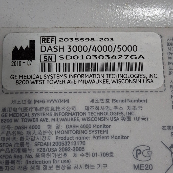 GE Healthcare Dash 4000 - GE/Nellcor SpO2 Patient Monitor