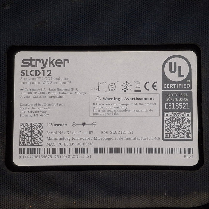Stryker Sterizone LCD Incubator