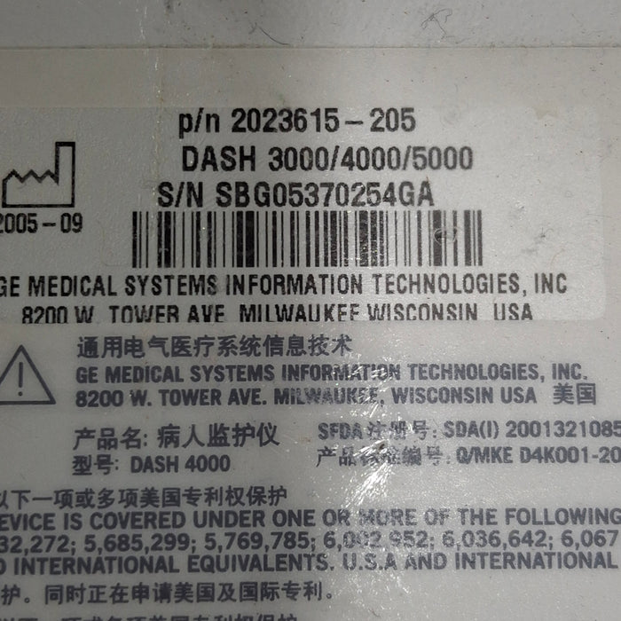 GE Healthcare Dash 4000 - GE/Nellcor SpO2 Patient Monitor