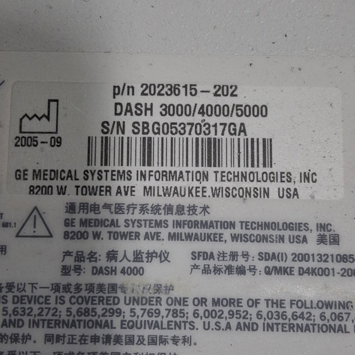 GE Healthcare Dash 4000 - GE/Nellcor SpO2 Patient Monitor