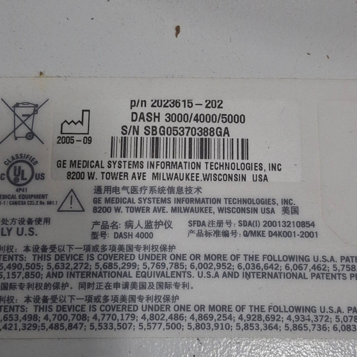 GE Healthcare Dash 4000 - GE/Nellcor SpO2 Patient Monitor