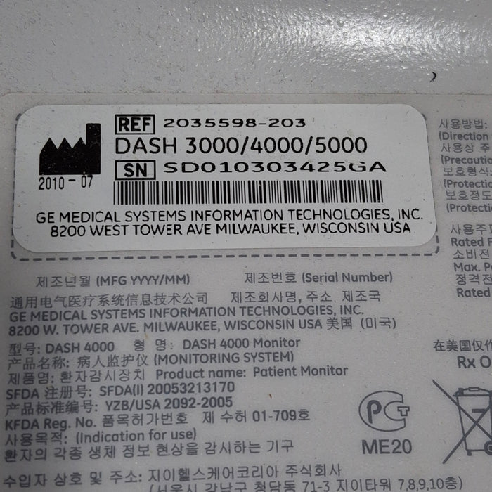 GE Healthcare Dash 4000 - GE/Nellcor SpO2 Patient Monitor