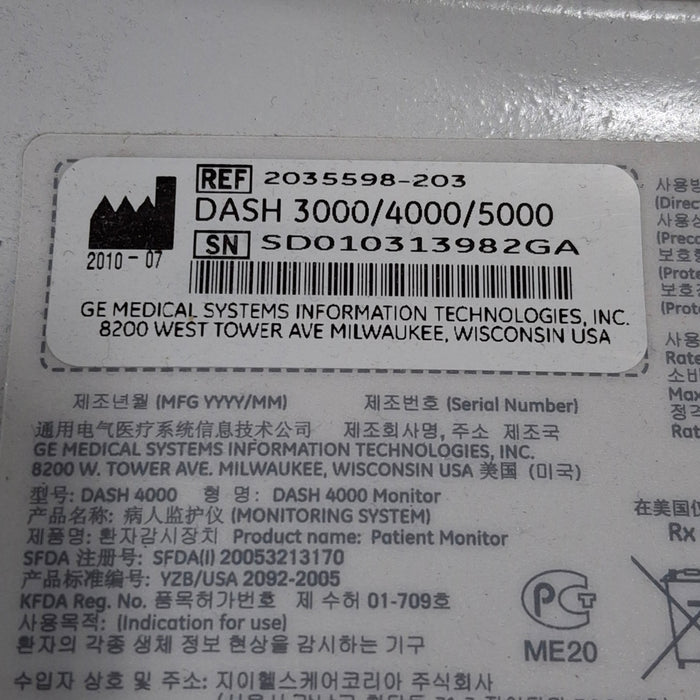 GE Healthcare Dash 4000 - GE/Nellcor SpO2 Patient Monitor