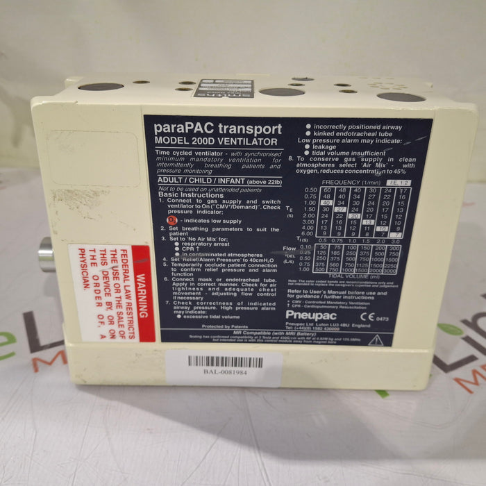 Smiths Medical 200D VentiPAC Ventilator