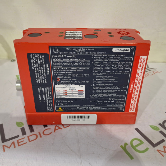 Smiths Medical Pneupac ParaPAC 200D Ventilator